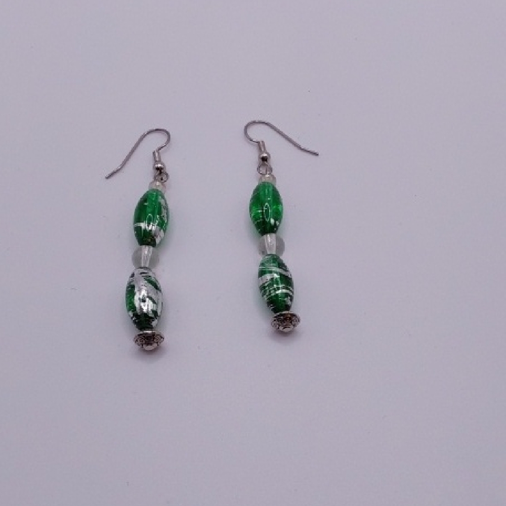 Elegant Green and Silver Beaded Earrings